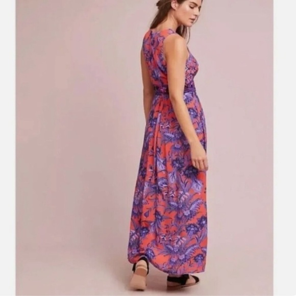 Anthropologie Maeve Macie Maxi Dress Jungle Floral Coral Purple - Picture 2 of 13